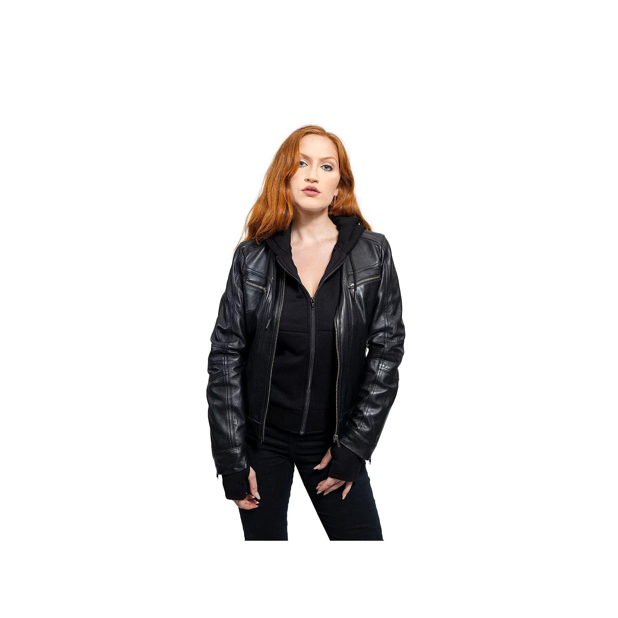 Womens Whet Blu April Hooded Leather Jacket Product Image