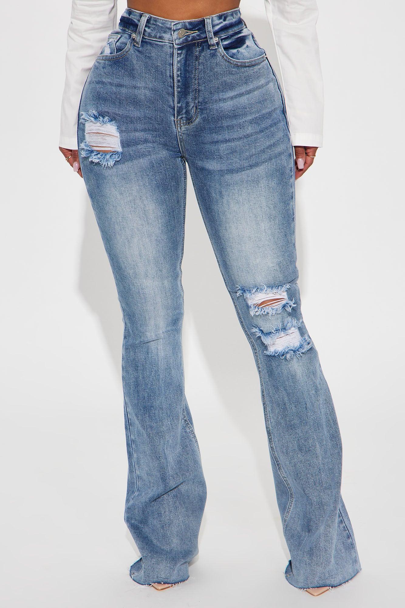 Certifiable Stretch Ripped Flare Jeans - Light Wash Product Image