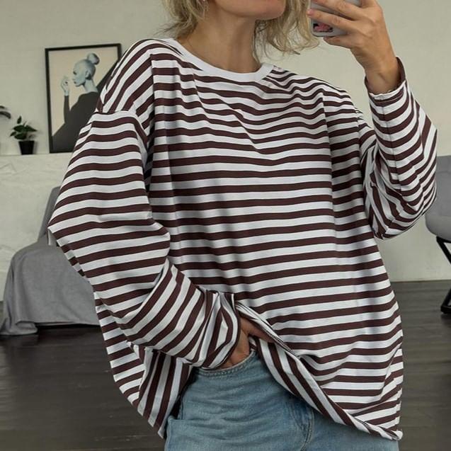 Long Sleeve Crew Neck Striped T-Shirt Product Image