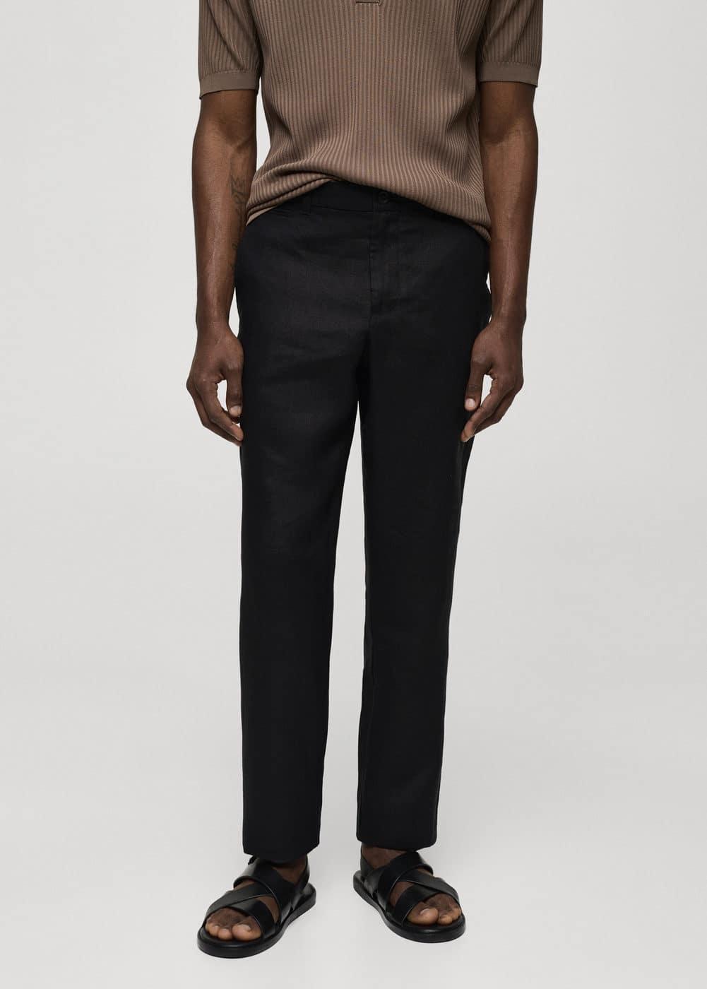 Mango Mens Short Sleeve Cotton Linen Shirt Pants Set Product Image