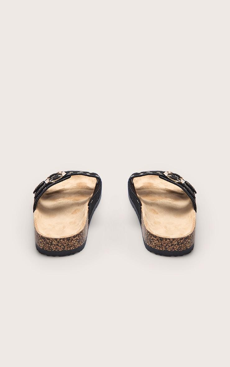 Black Faux Suede Double Buckle Eyelet Footbed Sandals Product Image