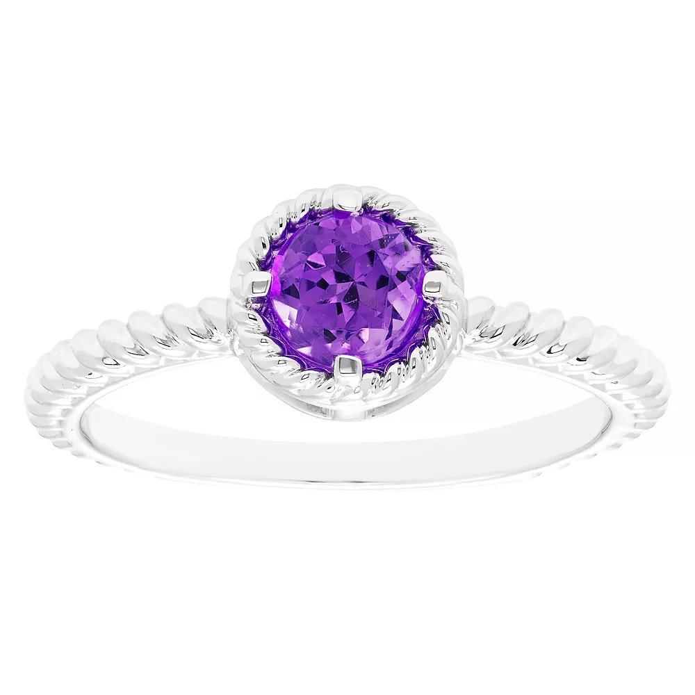 Boston Bay Diamonds Sterling Silver Genuine Amethyst Rope Halo Stacking Ring, Womens Product Image