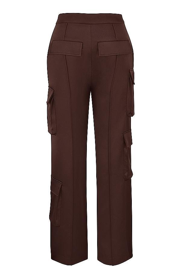 Daria Chocolate Satin Cargo Trousers Product Image
