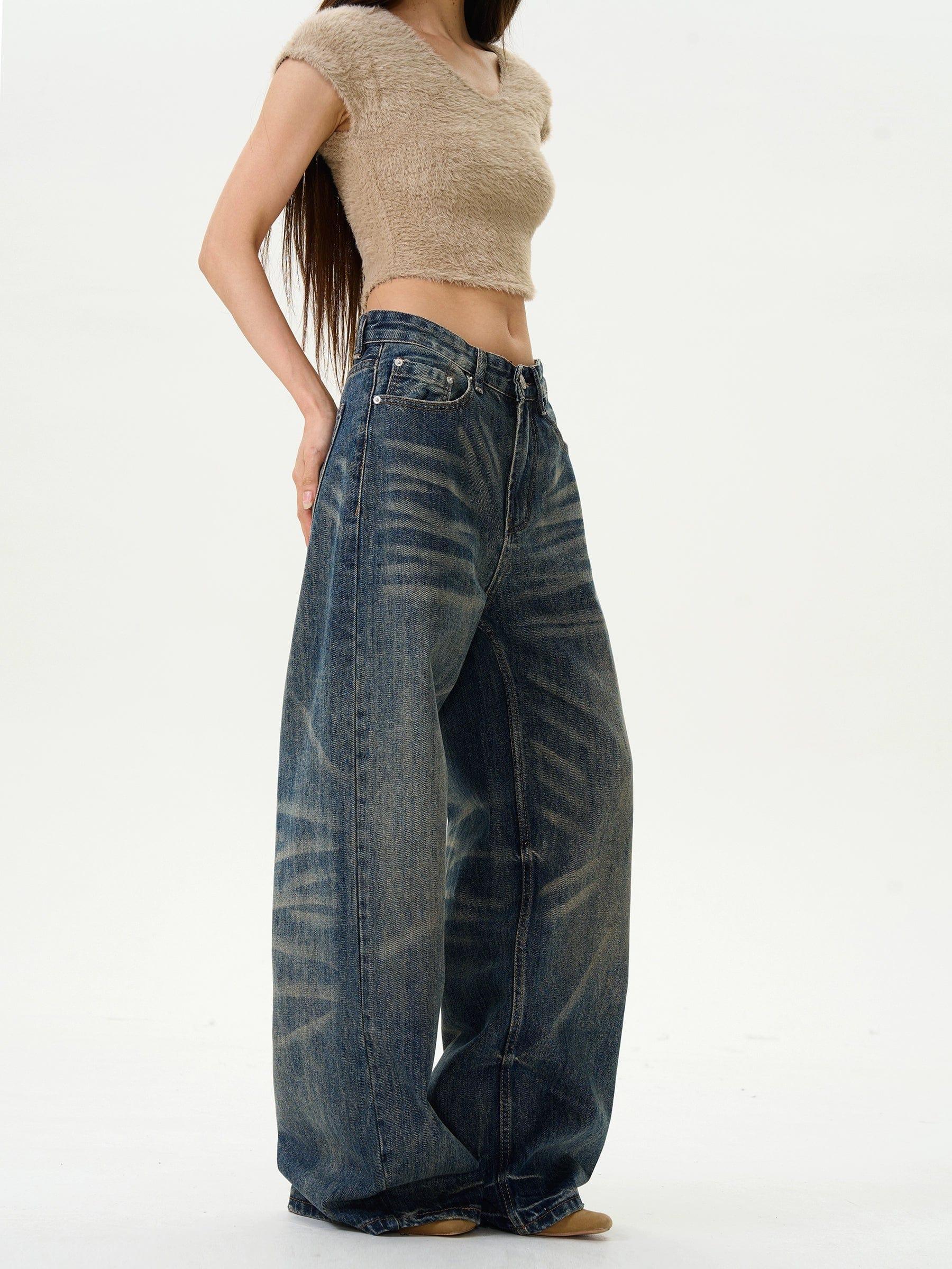 RT No. 12213 WHISKER BLUE DENIM STRAIGHT JEANS Product Image