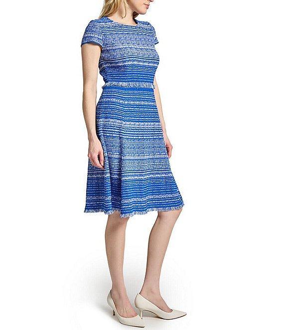 MISOOK Tweed Knit Round Neck Cap Sleeve Fit-And-Flare Dress Product Image
