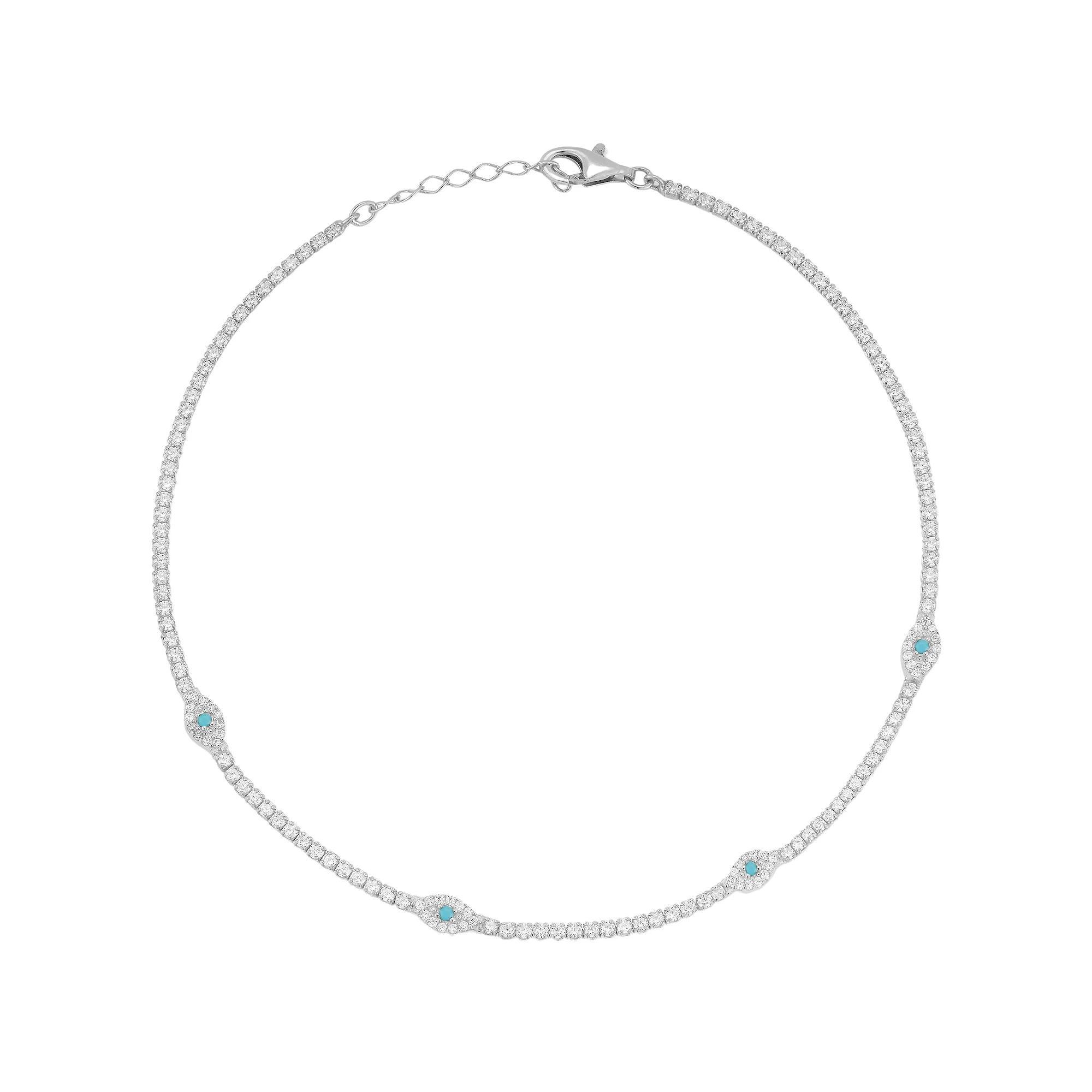 Sunkissed Sterling Cubic Zirconia Evil Eye Tennis Anklet, Women's, Size: 9", Silver Tone Product Image
