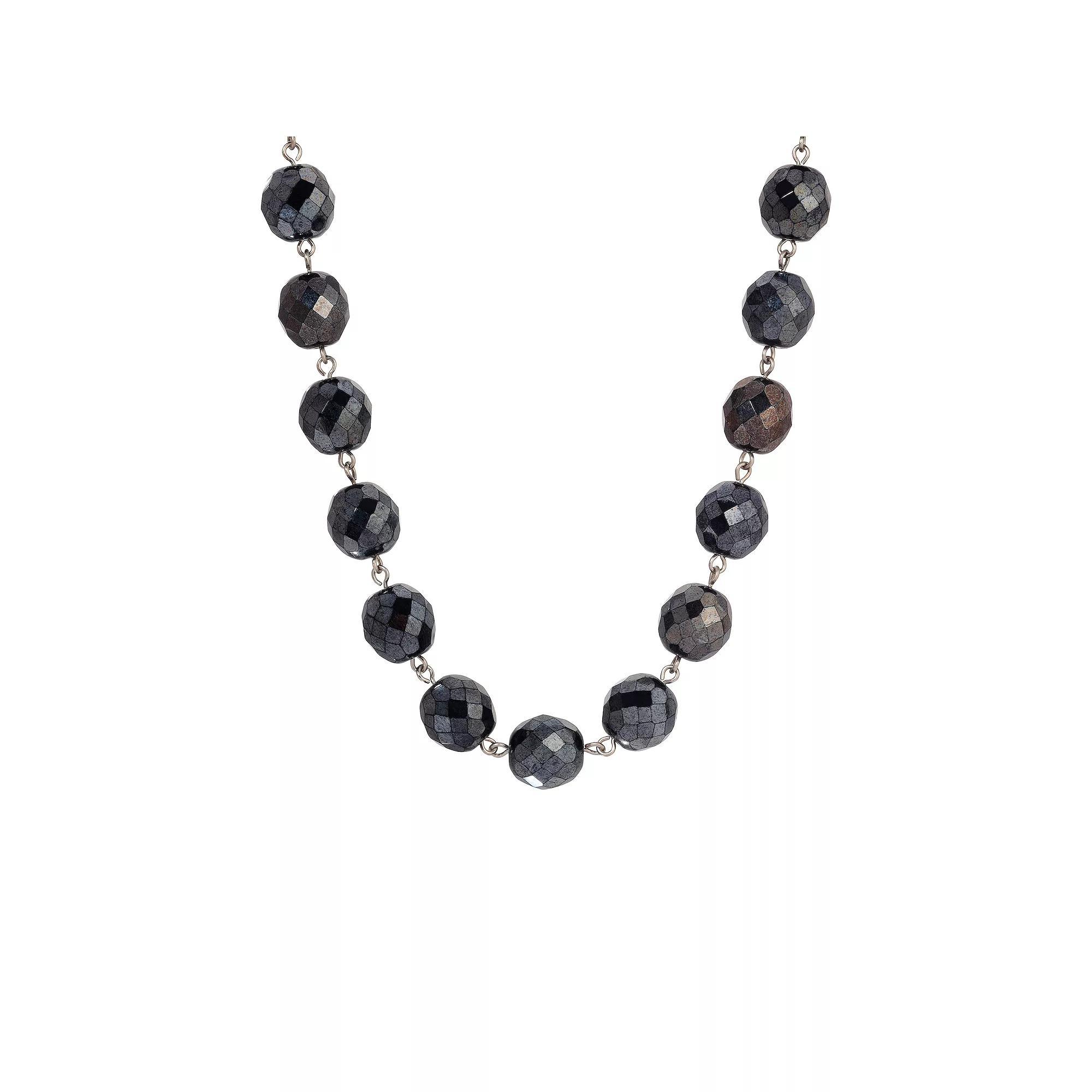 1928 Faceted Glass Bead Strand Necklace, Womens, Gray Product Image