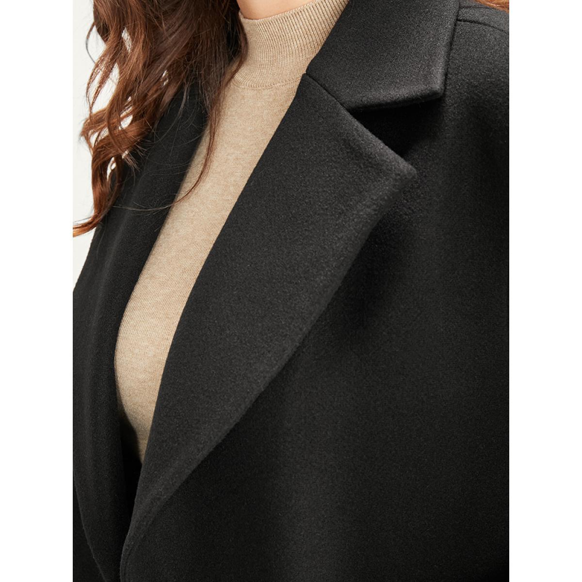 Plus Size Solid Suit Collar Pocket Belted Sleeveless Coat Women Black Office Cross straps Ladies Work Winter Coats BloomChic 12/L Product Image
