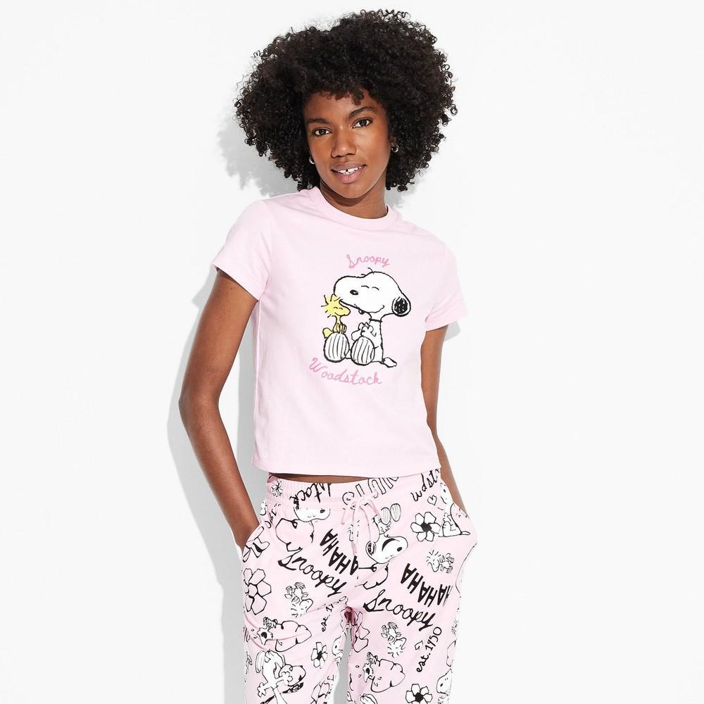 Women's Peanuts Snoopy Short Sleeve Graphic Baby T-Shirt 1X: Cotton Spandex Jersey, Product Image