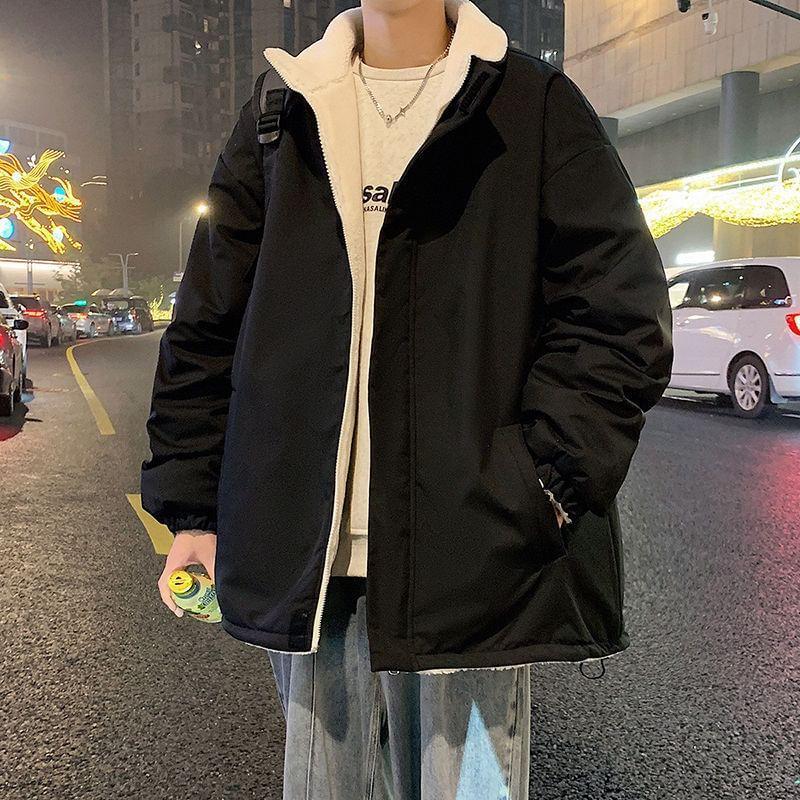 Stand Collar Plain Fleece Zip Up Jacket Product Image