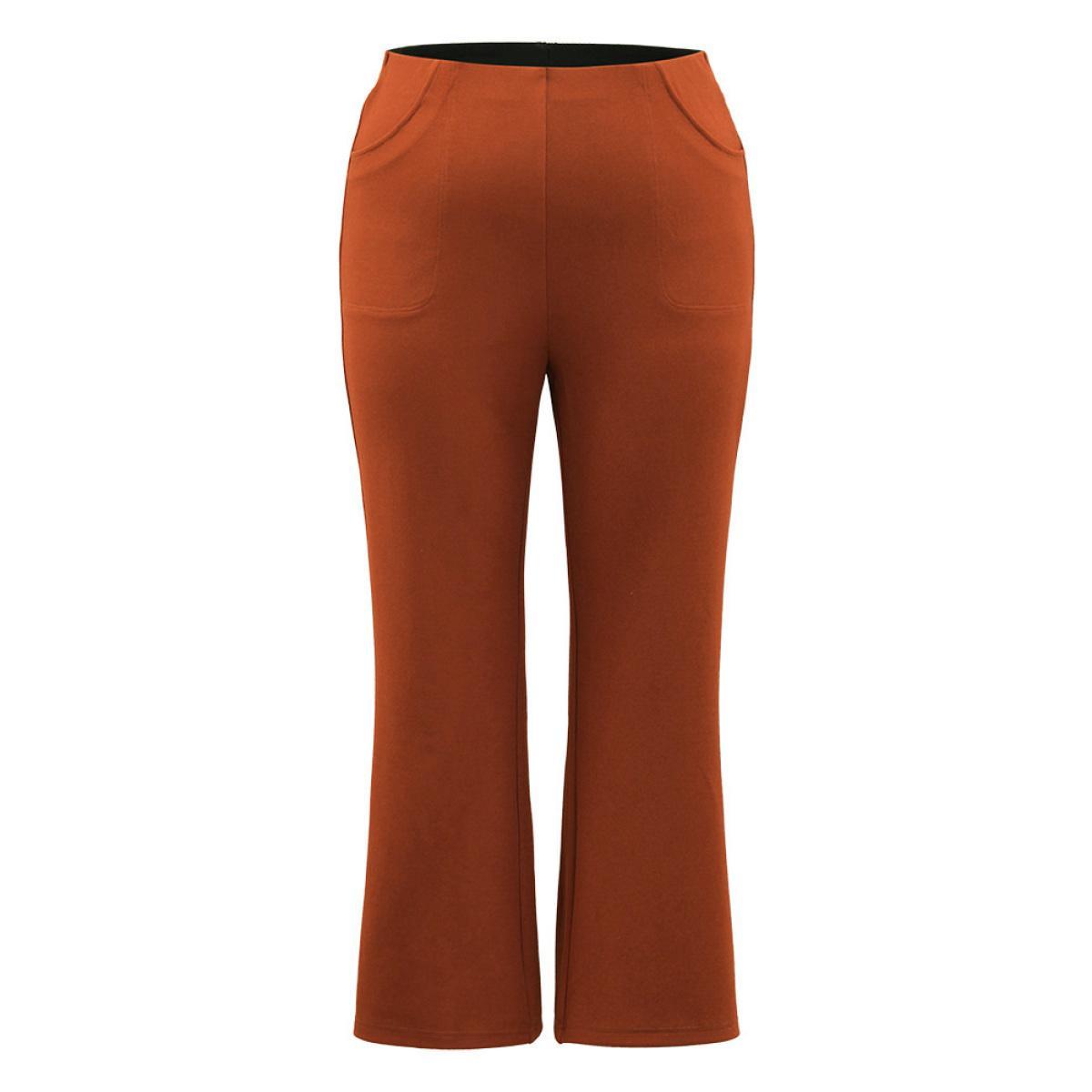 Plus Size Plain Split Side Pocket Pants Women Rust Elegant Flare Leg High Rise Dailywear Pants BloomChic 18-20/2X Product Image