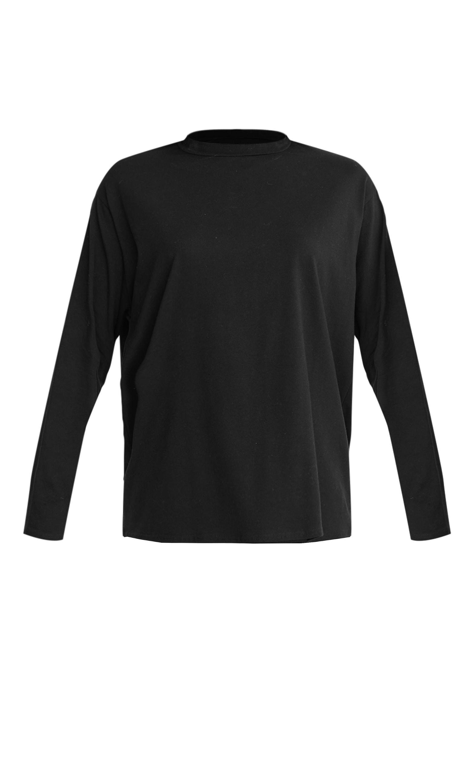 Black Cotton Basic Oversized Long Sleeve T-shirt Product Image