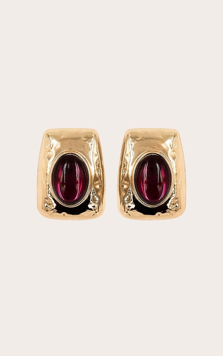 Burgundy Resin Gold Textured Statement Stud Earrings Product Image