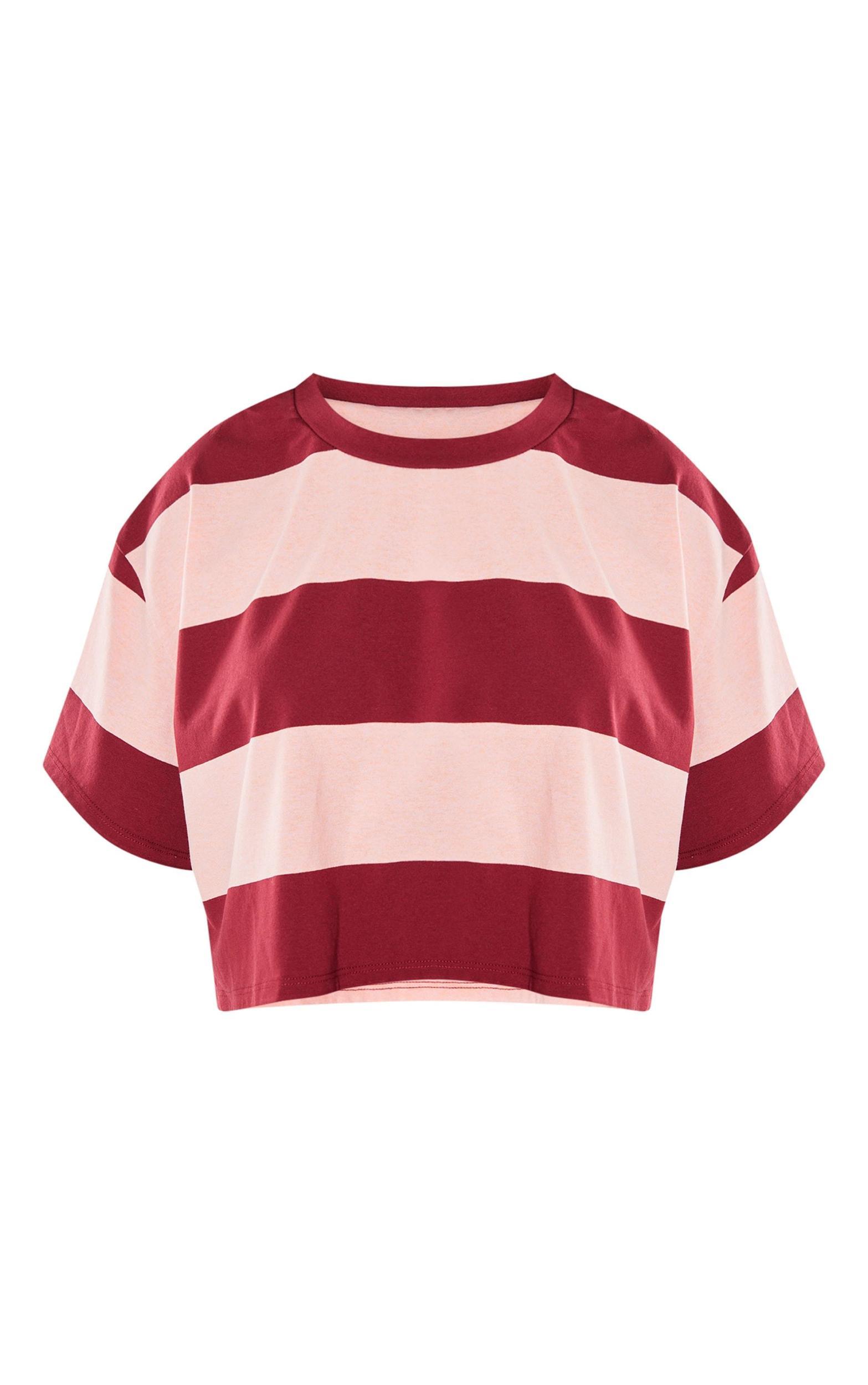 Burgundy Oversized Striped Crop Top Product Image