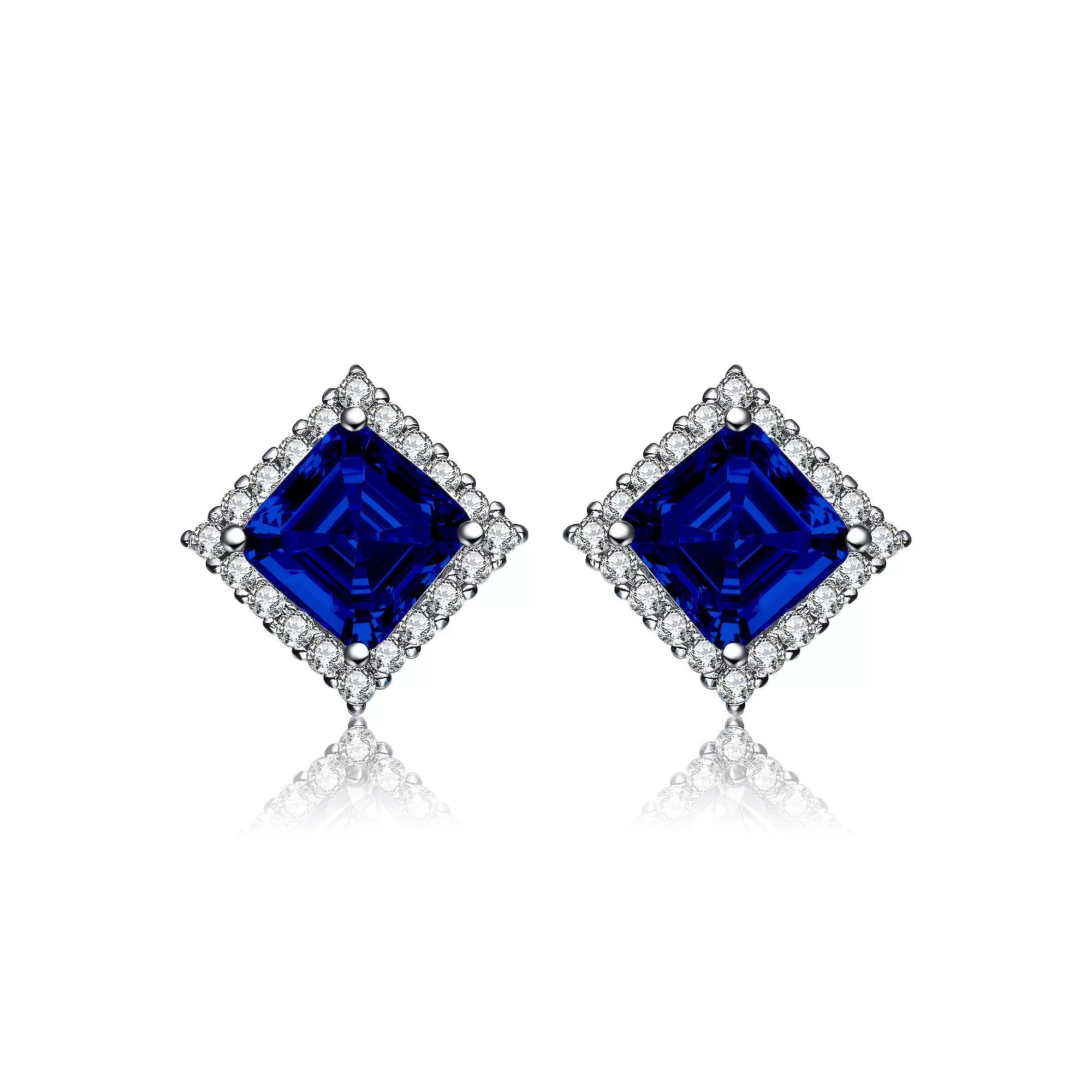Silver Tone Cubic Zirconia Square Stud Earrings, Womens Product Image