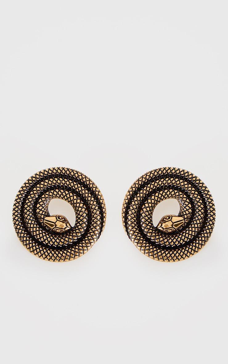 Gold Burnished Spiral Snake Statement Earrings Product Image