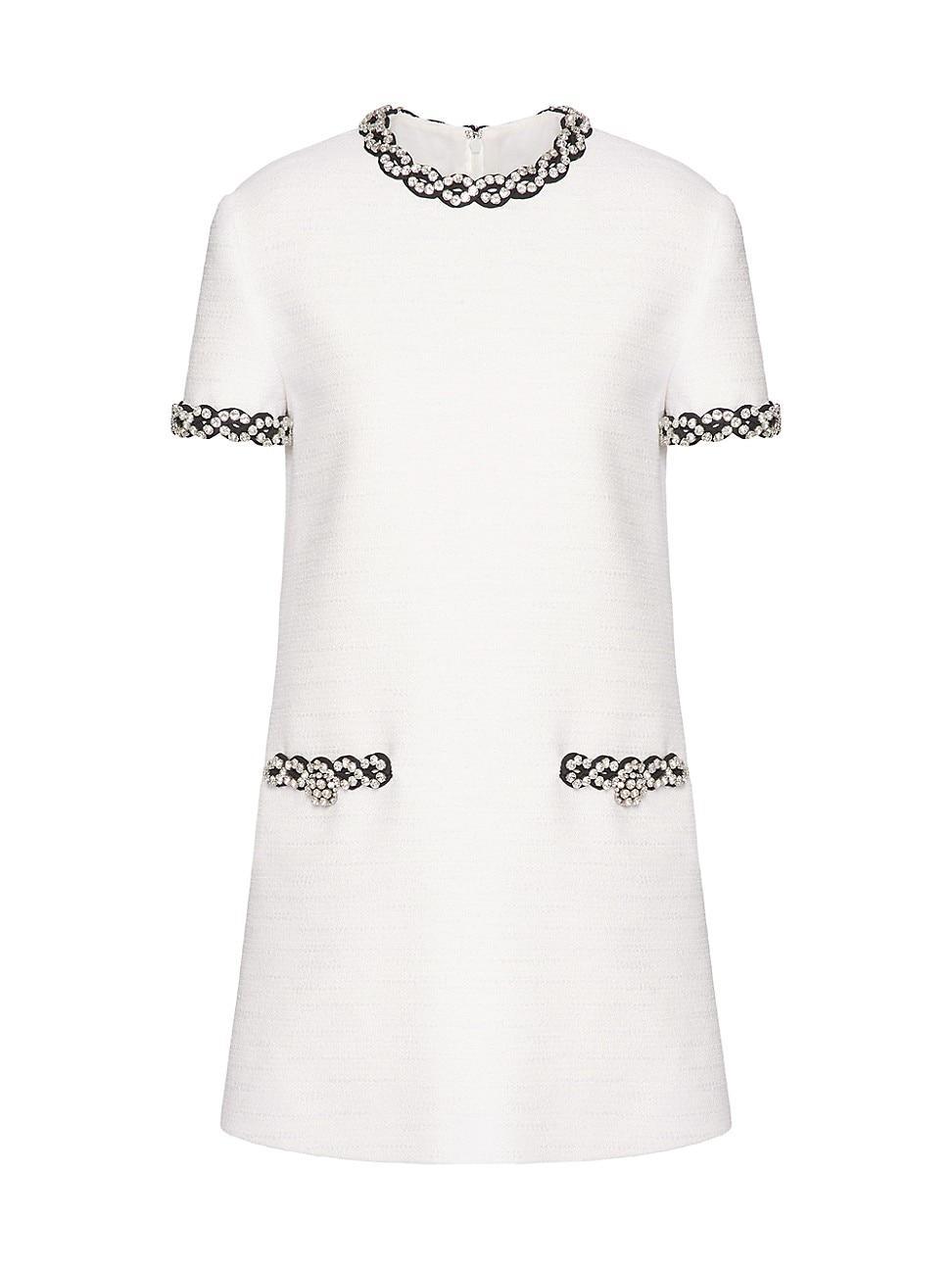 Womens Embroidered Crisp Tweed Short Dress Product Image