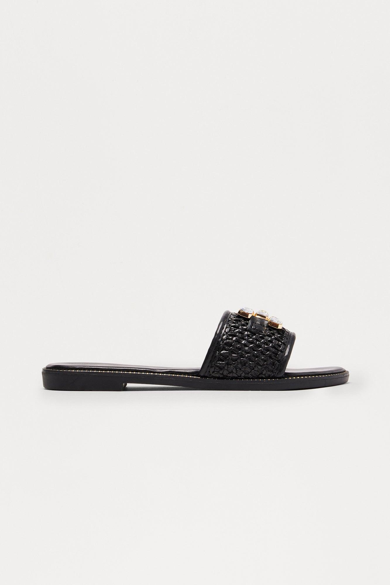 Crista Jewel Raffia Sandals - Black Product Image