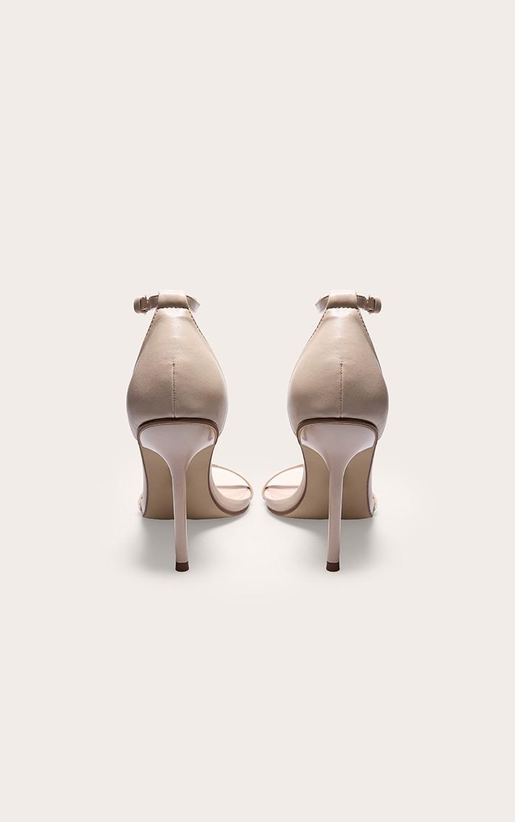 Cream PU Wide Fit Round Toe High Stiletto Heeled Sandals Product Image