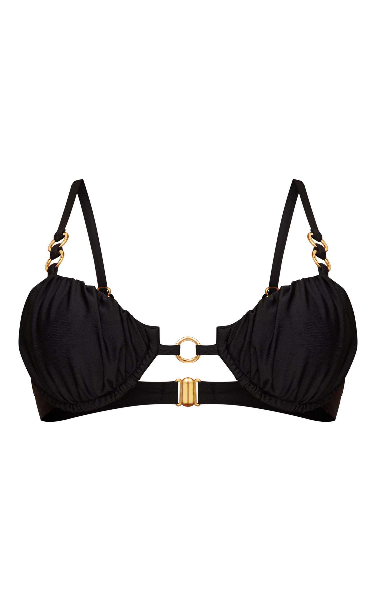 Black Underwired Ruched O Ring Bikini Top Product Image