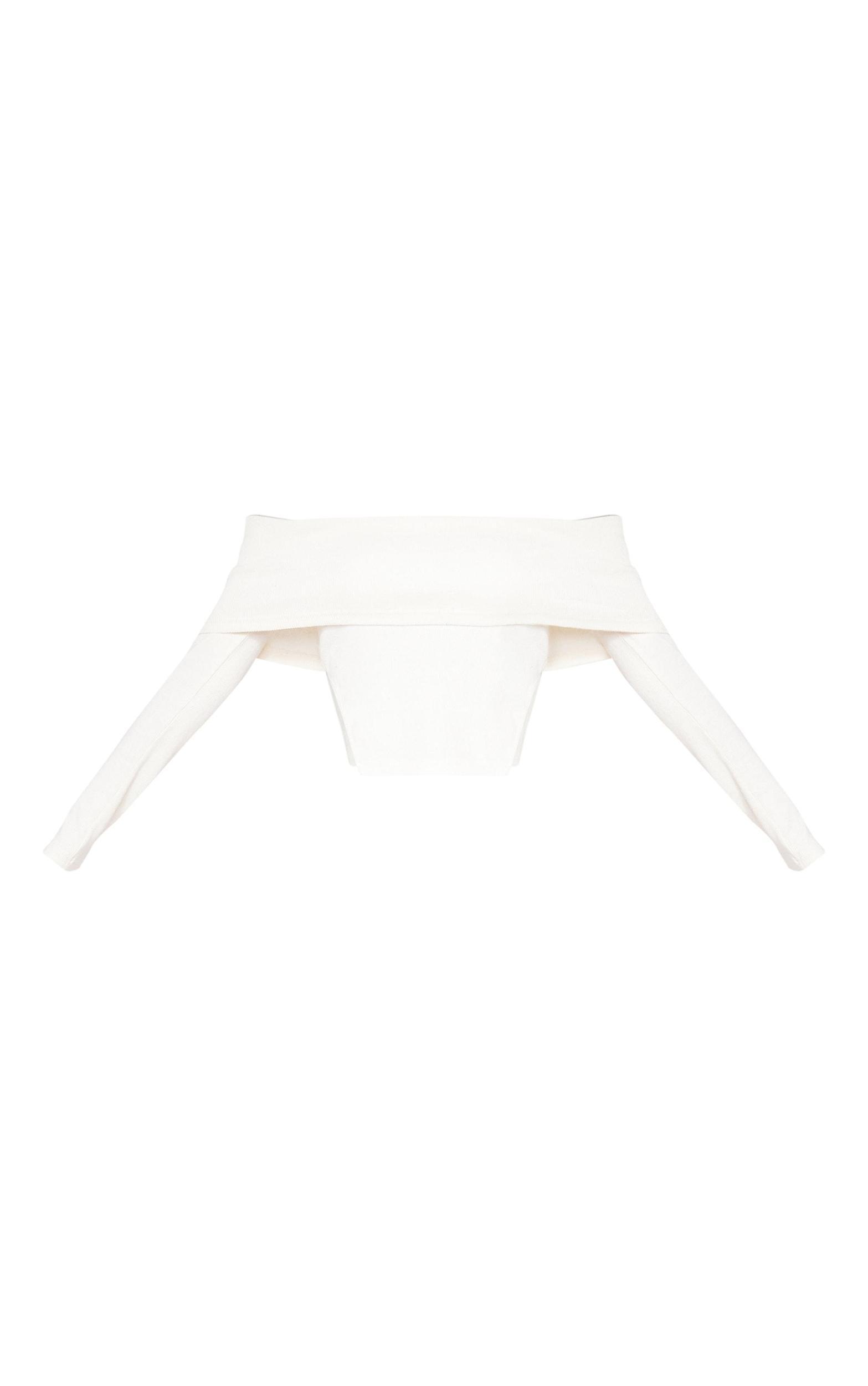  Cream Brushed Rib Fold Over Detail Long Sleeve Top Product Image