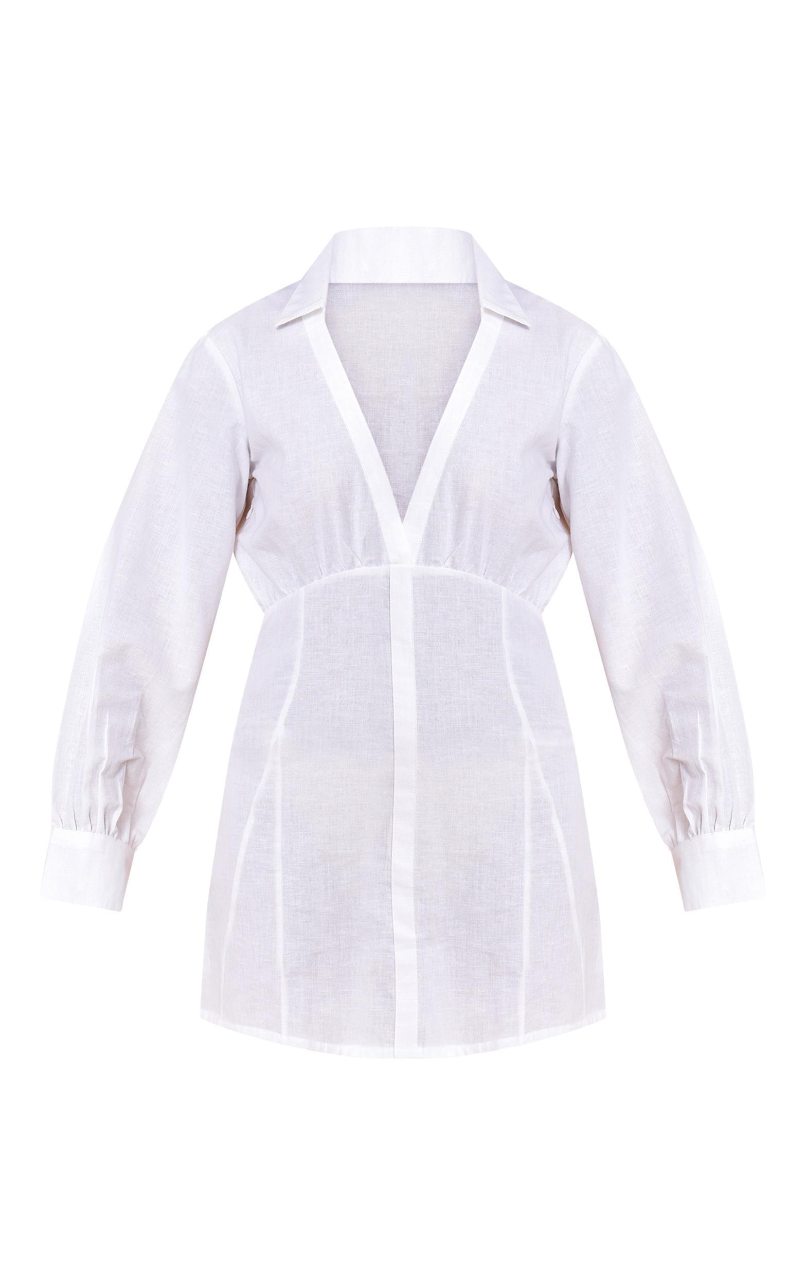 White Plunge Shirt Dress Product Image