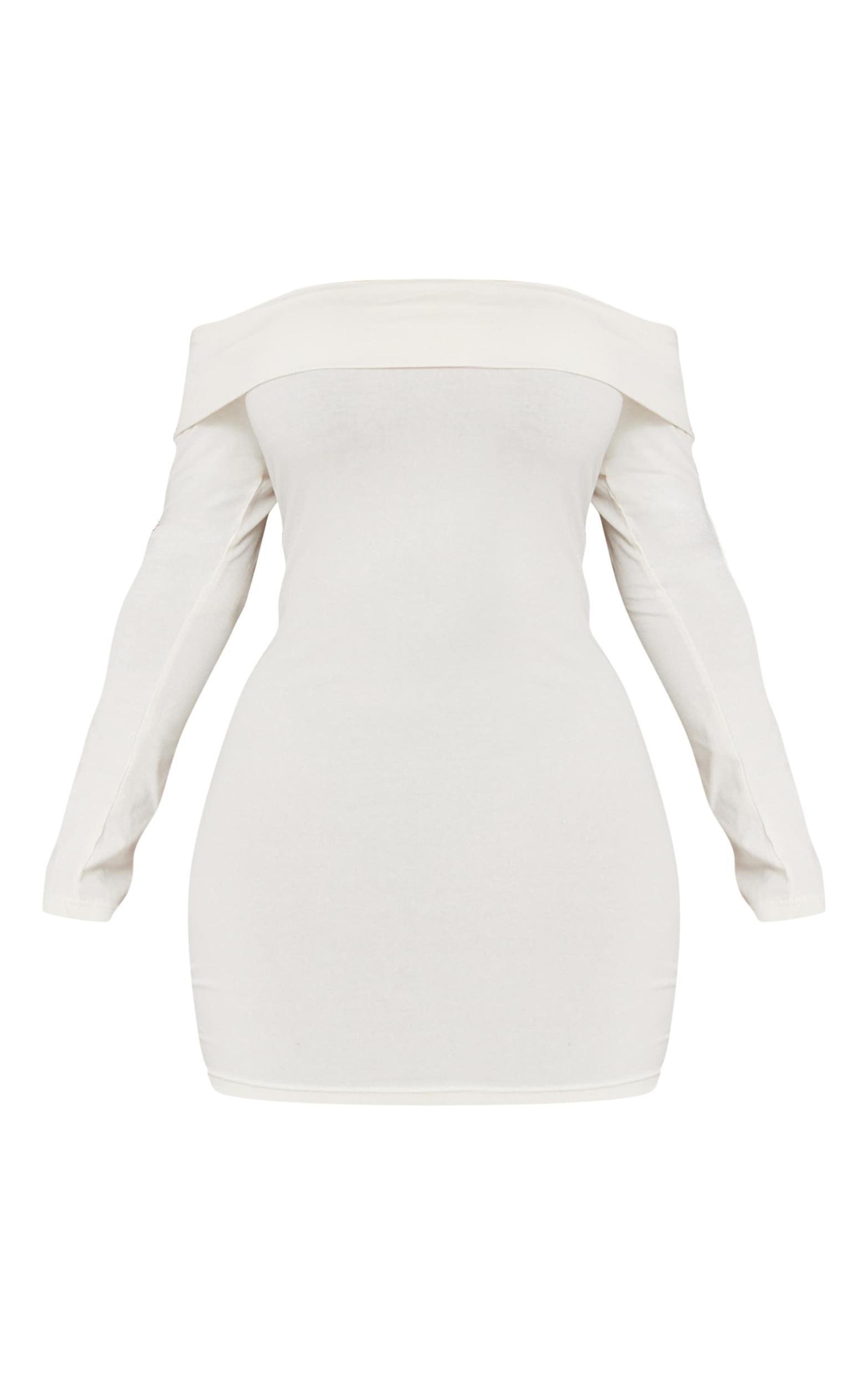 Plus Cream Cotton Fold Over Bardot Mini Dress Product Image