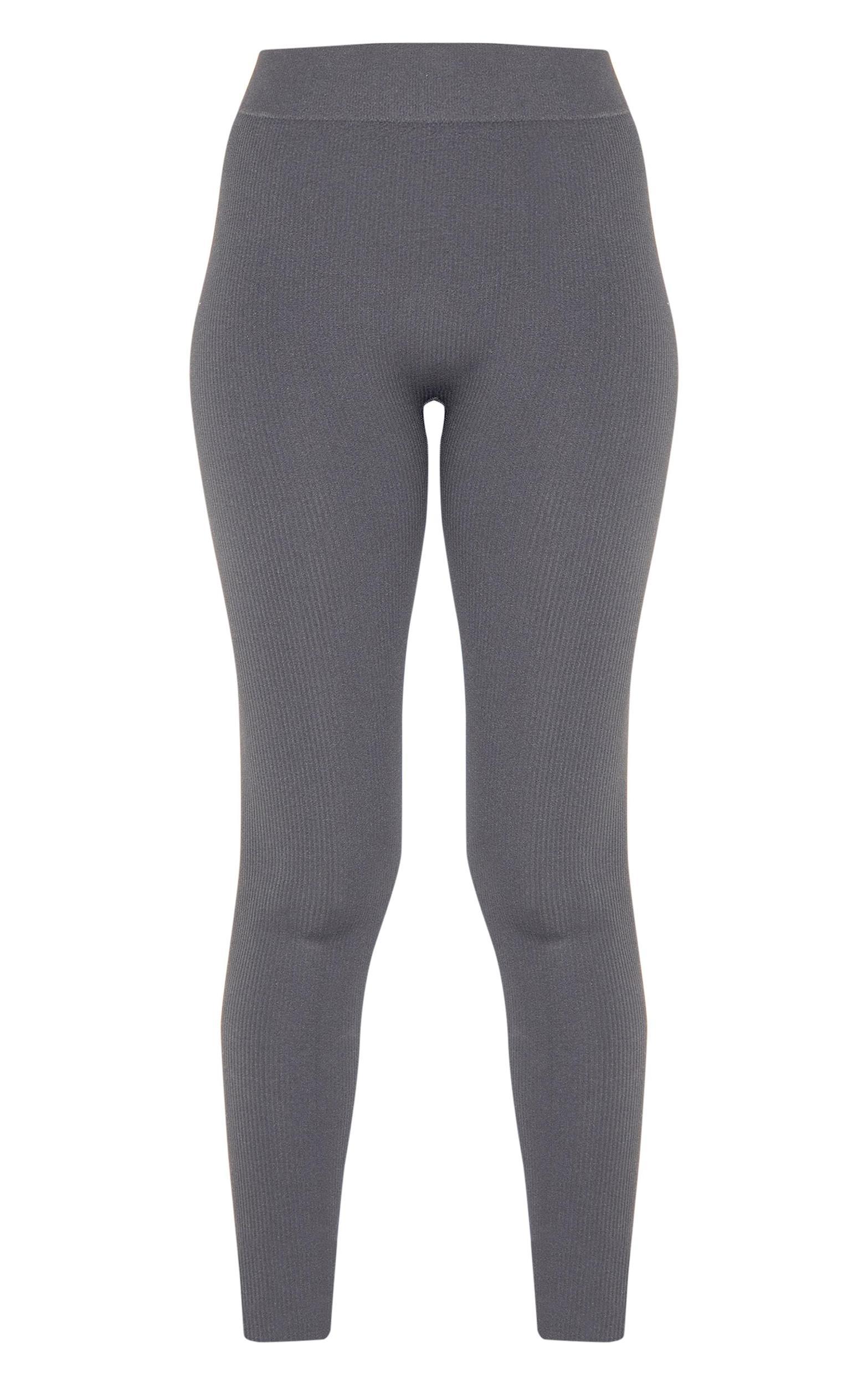 Charcoal Structured Snatched Ribbed Leggings Product Image