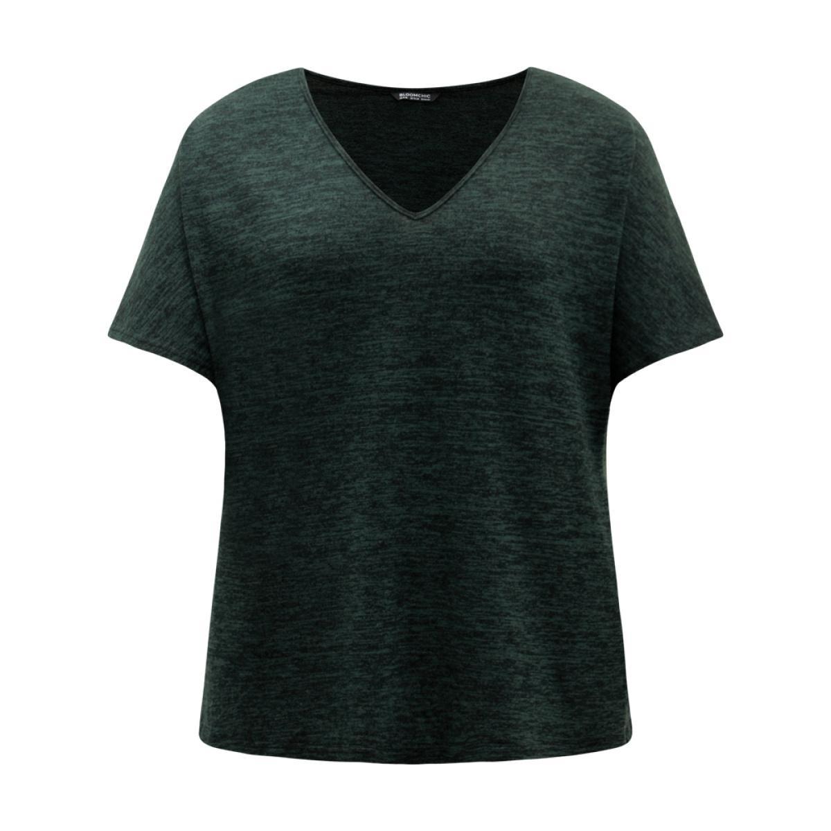 Plus Size Solid Heather V Neck Dolman Sleeve T-shirt DarkGreen Women Casual Plain Plain V-neck Everyday T-shirts BloomChic 30/6X Product Image