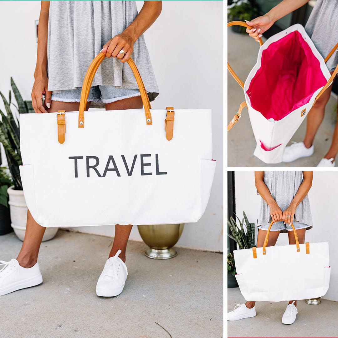 Travel Fun Cream White Tote Bag Female Product Image