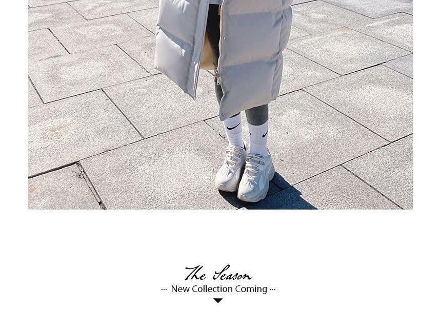 Plain Hooded Padded Midi Zip Coat Product Image