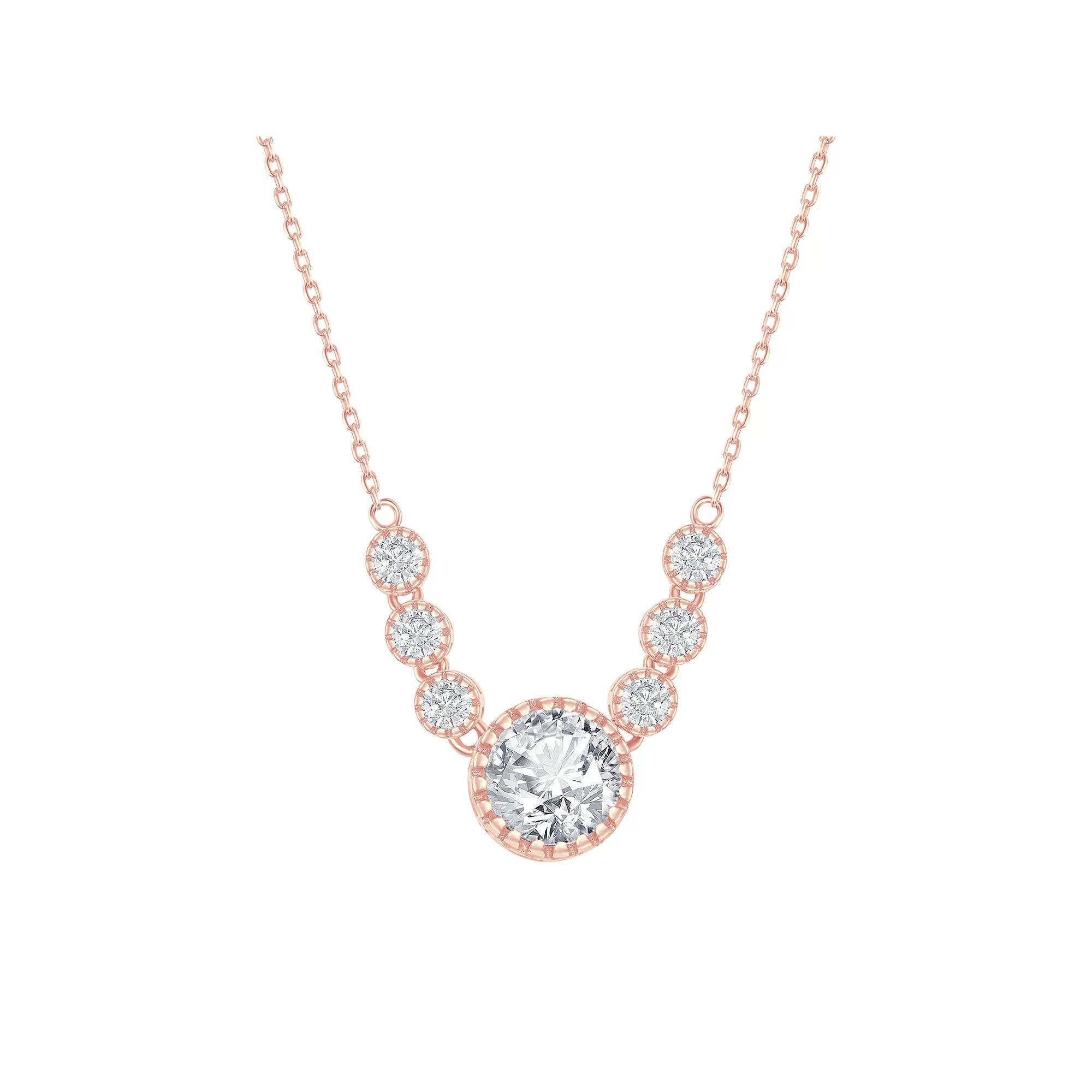 Sterling Silver Cubic Zirconia 5-Stone Necklace, Women's, Size: 16-18" ADJ, Rose Gold Tone Product Image