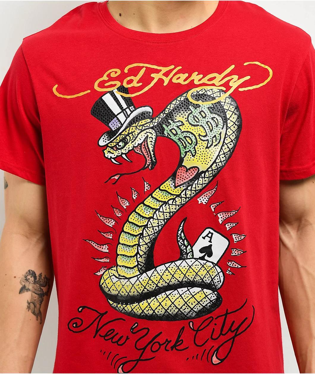 Ed Hardy Cobra Rhinestone Red T-Shirt Product Image