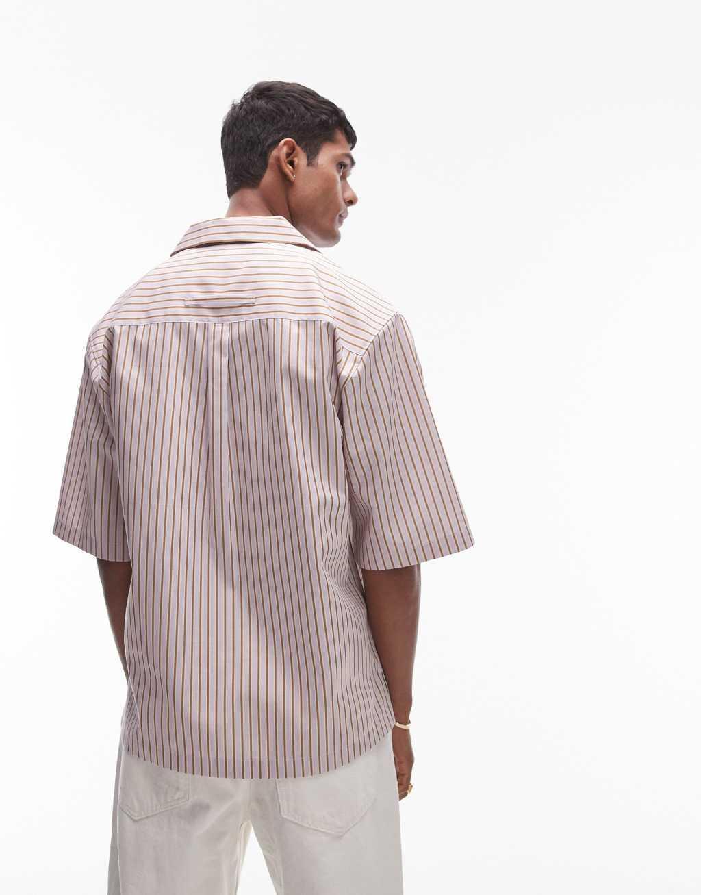 Topman short sleeve relaxed stripe shirt in pink Product Image