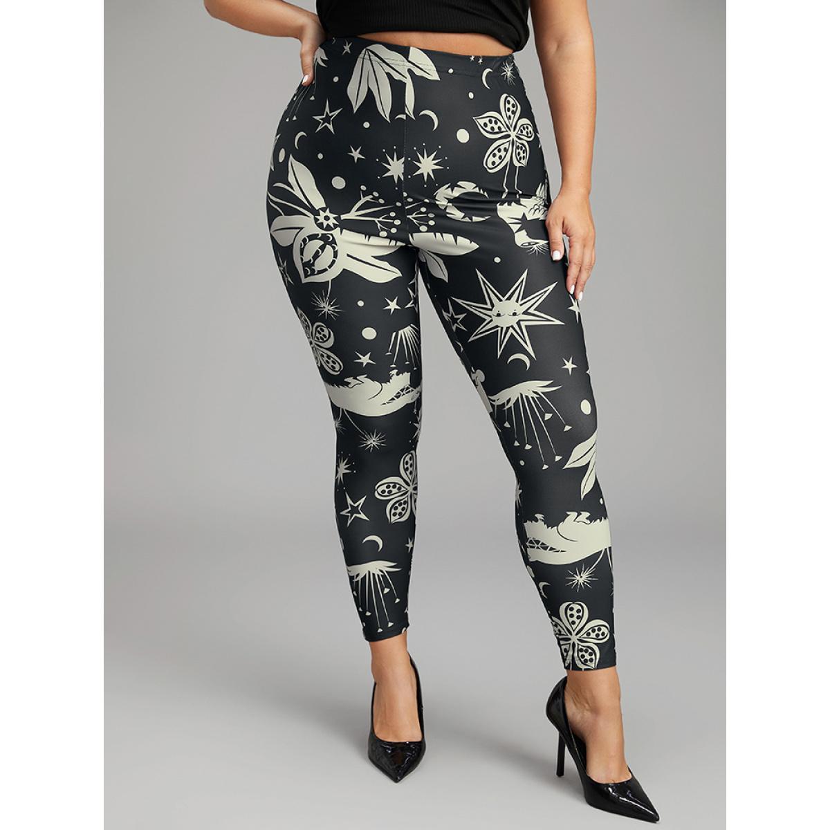 Plus Size Natural Print High Rise Skinny Leggings Women Black Casual High stretch Skinny High Rise Everyday Leggings BloomChic 10/M Product Image