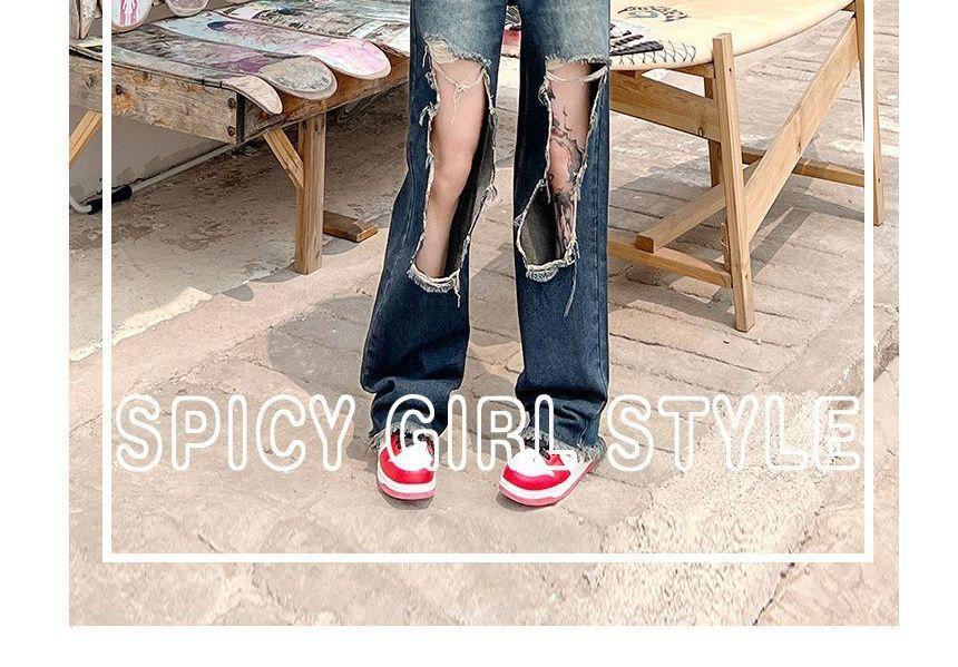 Mid Waist Distressed Wide Leg Jeans (Various Designs) Product Image