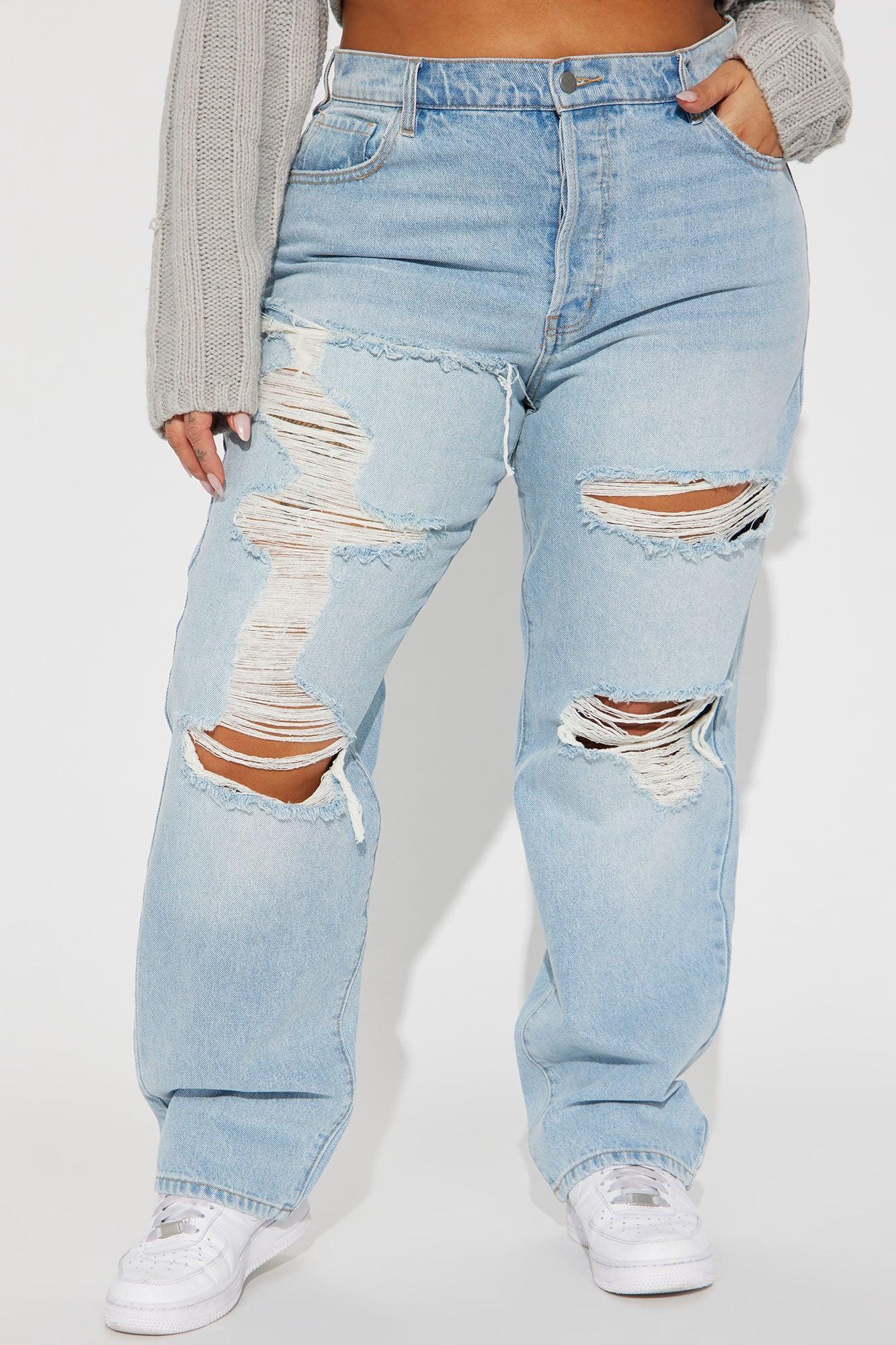 Seeking Thrills Shredded Straight Leg Jeans - Light Wash Product Image