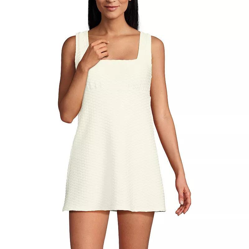 Women's Lands' End Square Neck Textured Swim Dress, Size: Medium, Electric Blue White Product Image