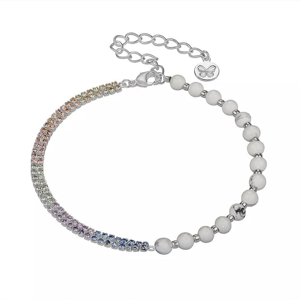 Brilliance Fine Silver Plated Crystal & Gemstone Bead Bracelet, Women's, Size: 7/8", Silver Tone Howlite Product Image