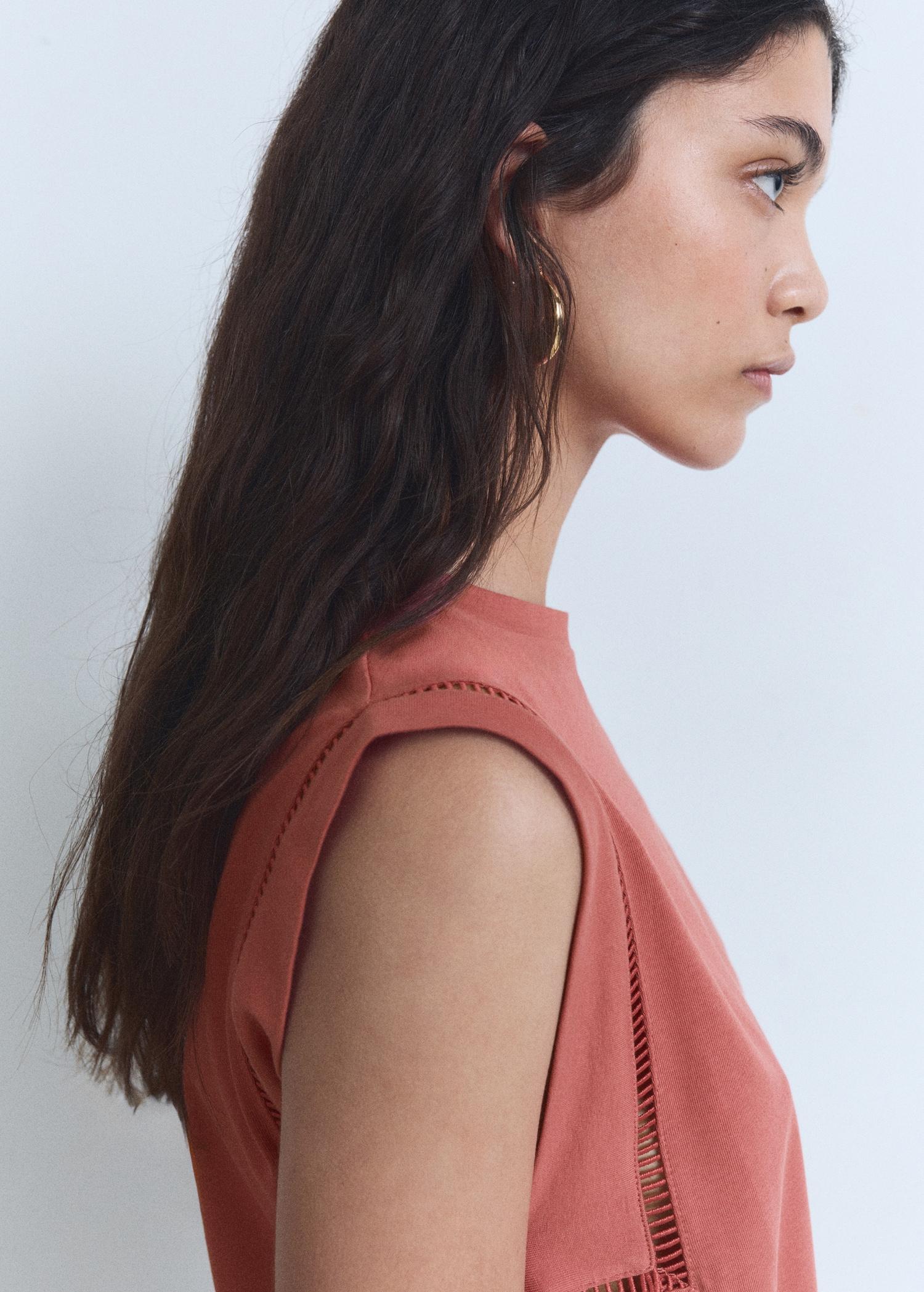 Cotton t-shirt with openwork trim - Women | MANGO USA Product Image
