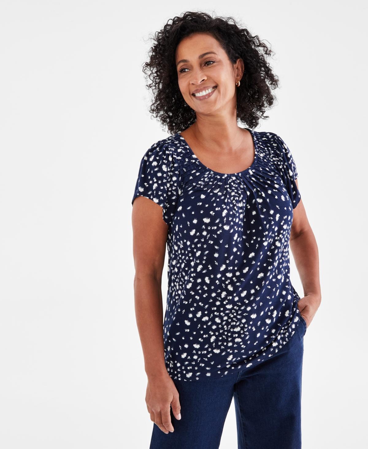 Style & Co Womens Pleated-Neck Short-Sleeve Top, Regular & Petite, Created for Macys Product Image