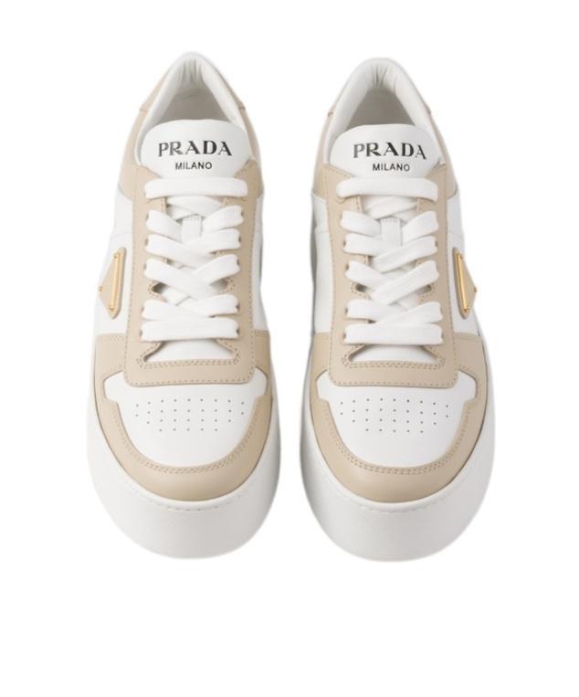 PRADA Downtown Bold Platform-sole Leather Trainers In White Beige Product Image