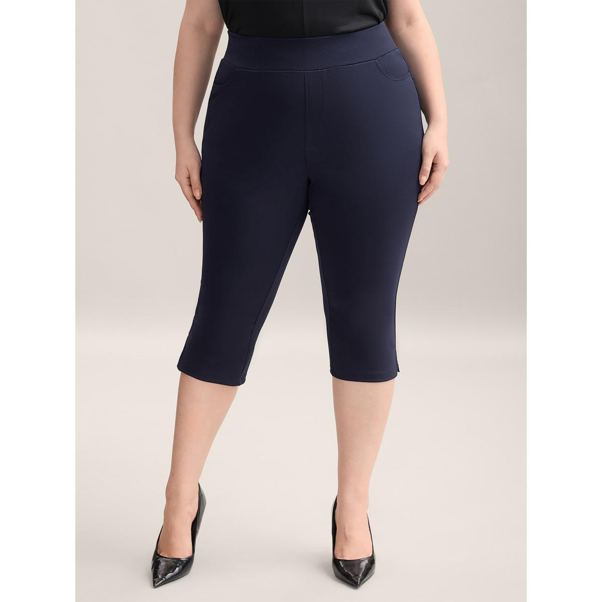 Plus Size Stretchy Waist Slit Tight-Fit Leggings Women Midnight Workwear Essentials Skinny Mid Rise Work Pants BloomChic 30/6X Product Image