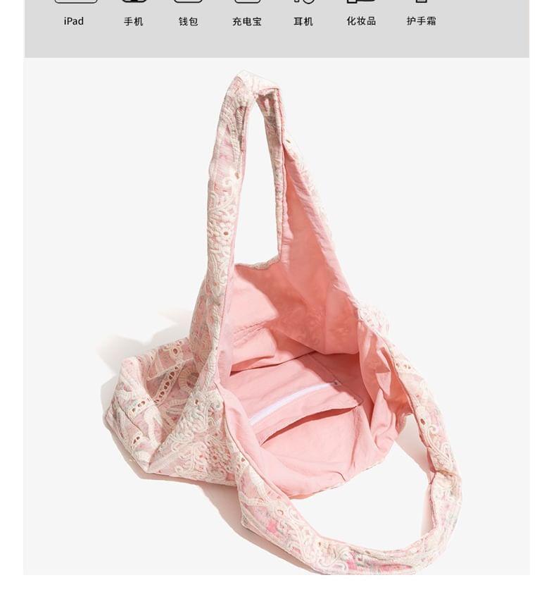 Floral Print Lace Trim Tote Bag Product Image