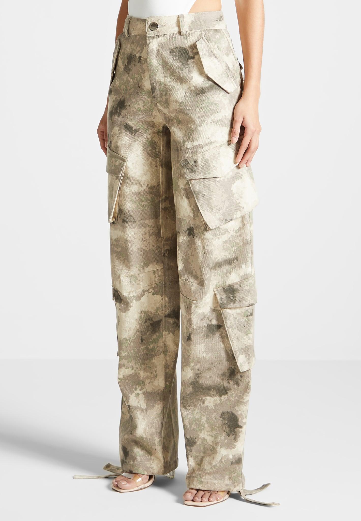 High Waisted Camo Cargo Pants - Beige Female Product Image