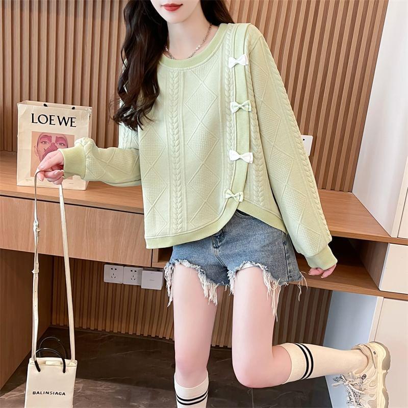 Crew Neck Asymmetrical Bow Sweatshirt Product Image