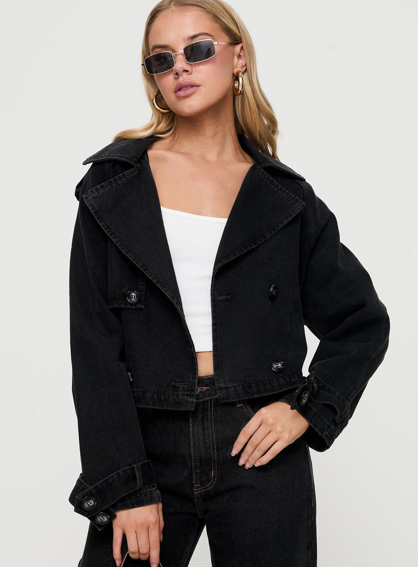 Too Soon Cropped Trench Washed Black Product Image