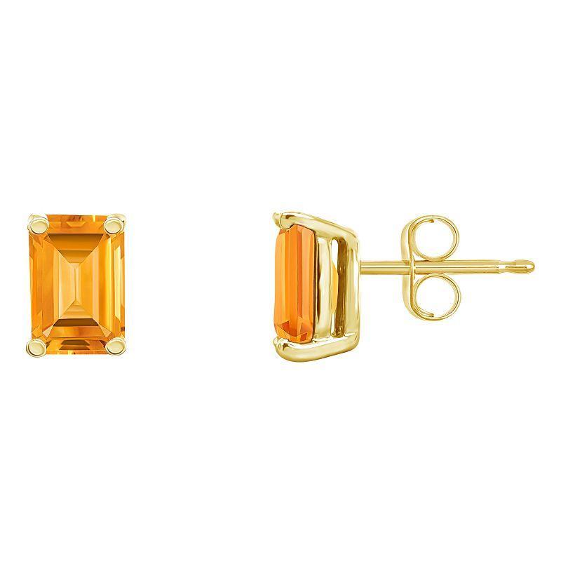 Celebration Gems 14k Gold Emerald Cut Citrine Stud Earrings, Women's Product Image