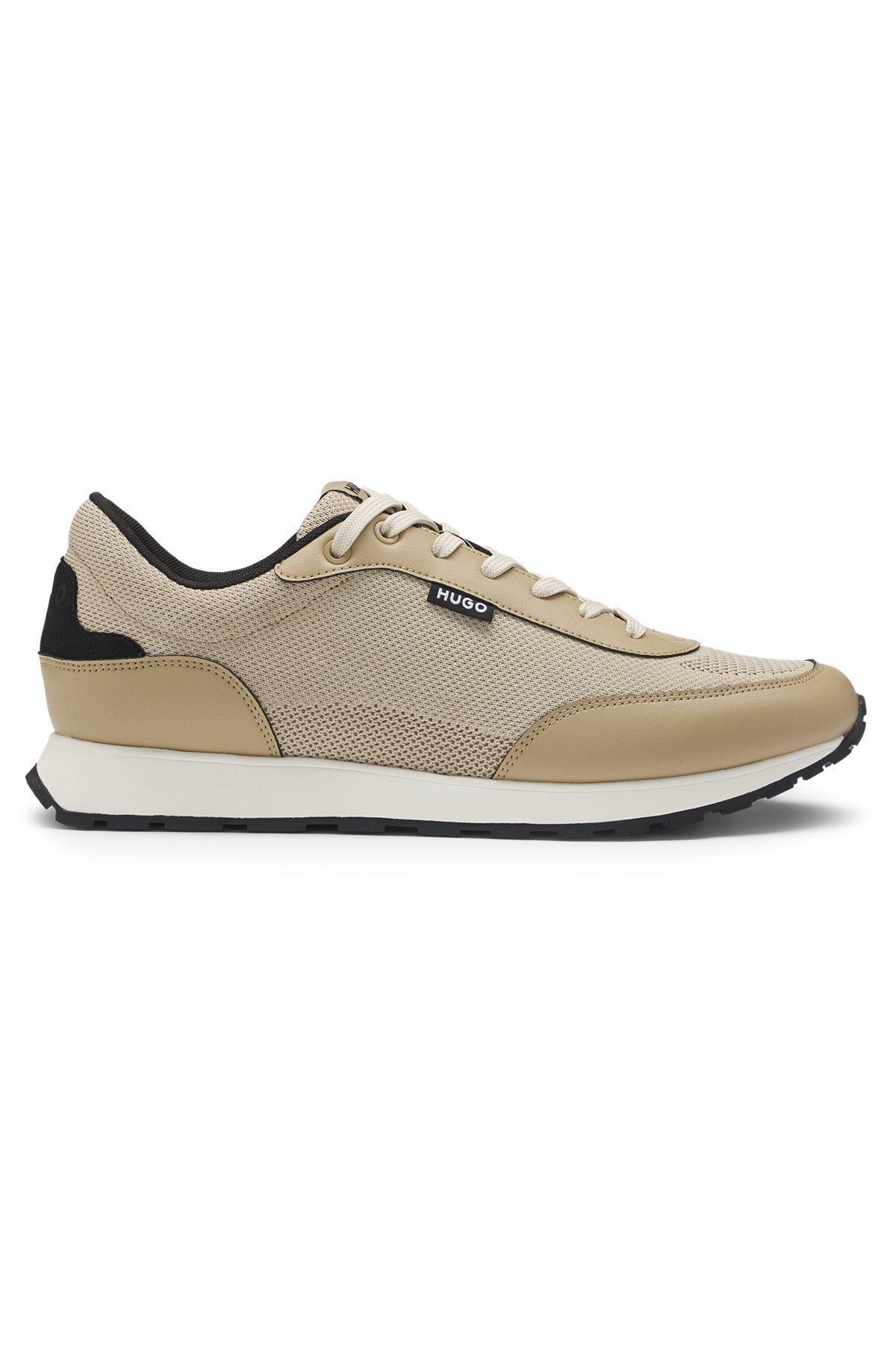Knit-effect trainers with faux-leather trims Product Image