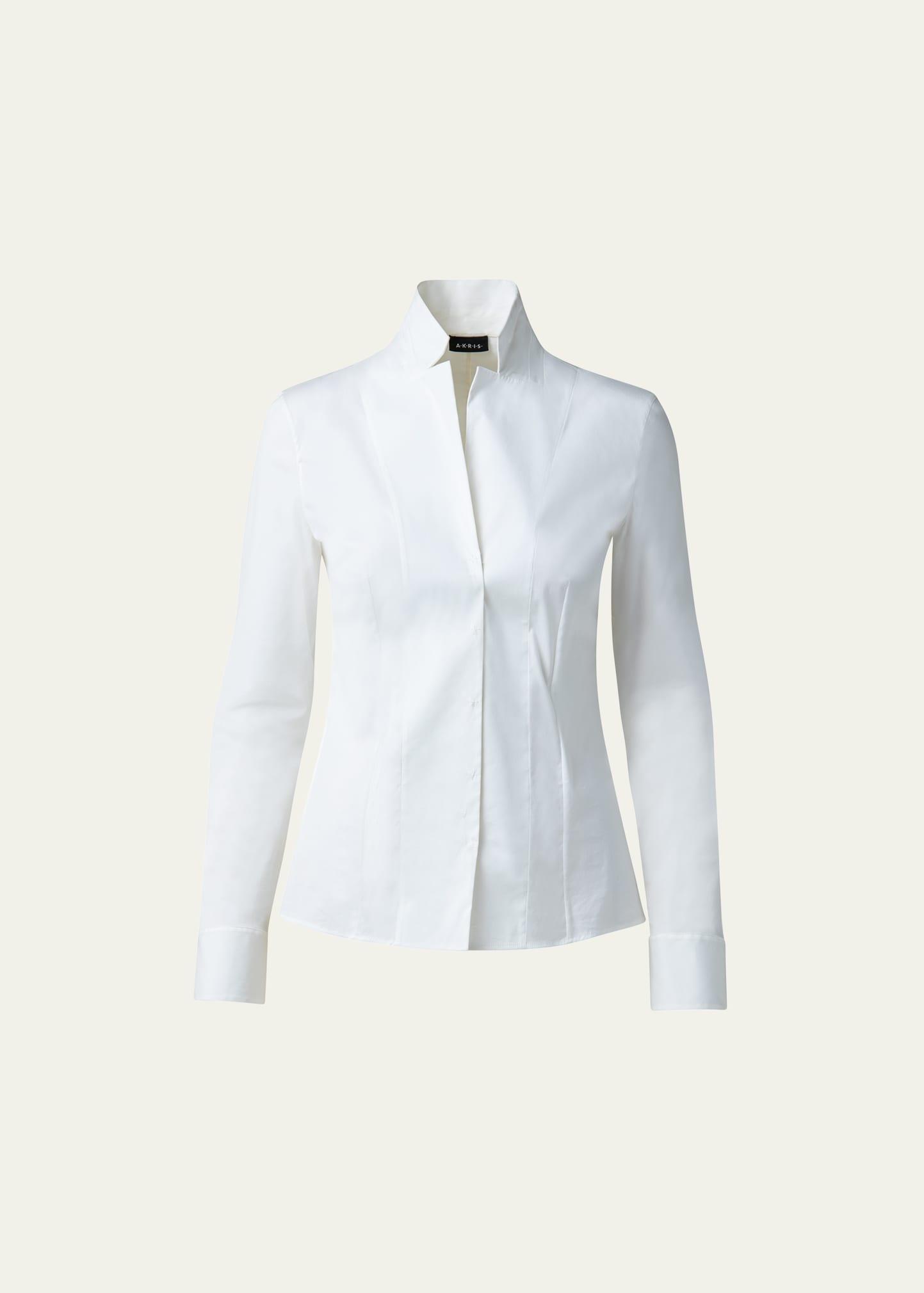 Long-Sleeve Notched-Collar Poplin Blouse Product Image